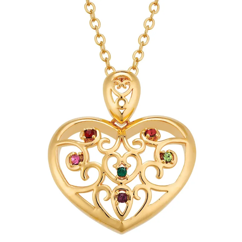 14K Gold Plated Domed Filigree Heart Birthstone Necklace sold by Limoges Jewelry