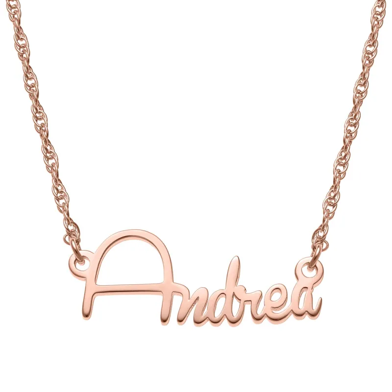 14K Rose Gold over Sterling Petite Script Name Necklace sold by Limoges Jewelry