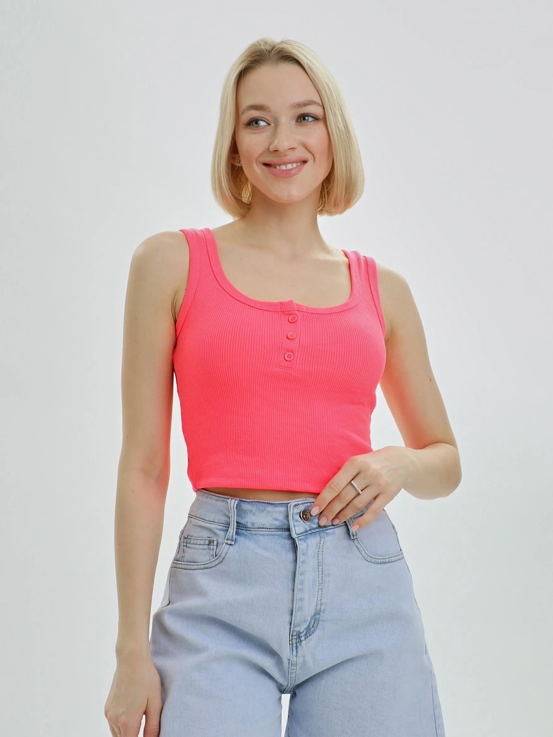 Mercan Button Up Crop Top - Neon Pink sold by Lookus Clothing