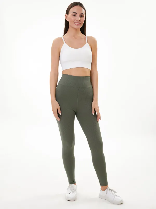 Zelal Ribbed Leggings Olive sold by Lookus Clothing