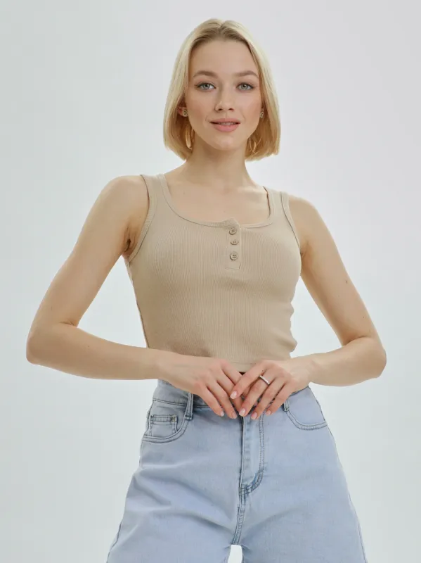 Mercan Button Up Crop Top - Beige sold by Lookus Clothing