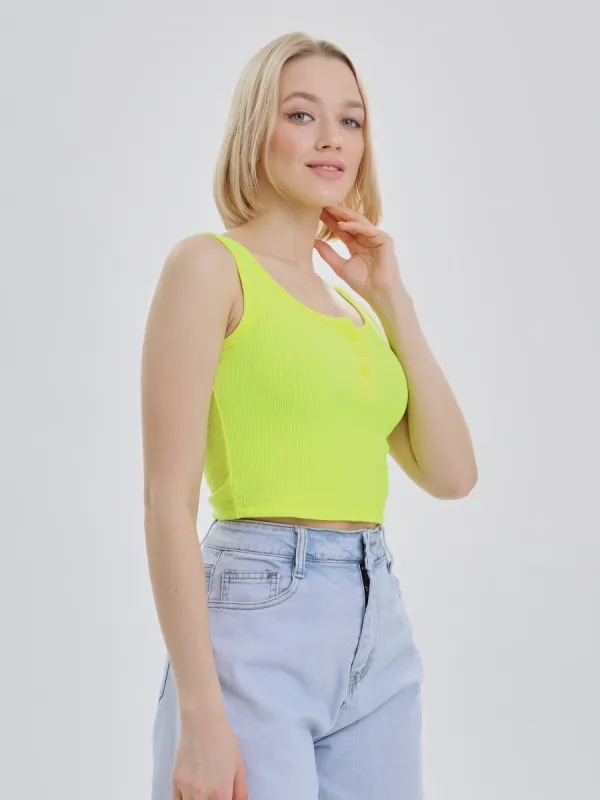 Mercan Button Up Crop Top - Neon Yellow sold by Lookus Clothing
