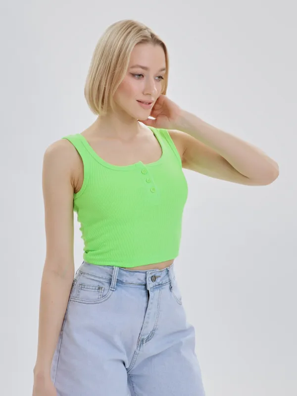 Mercan Button Up Crop Top - Neon Green sold by Lookus Clothing