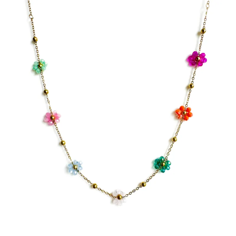 Lucy Multicoloured Beaded Flower Necklace sold by Luxe Tones
