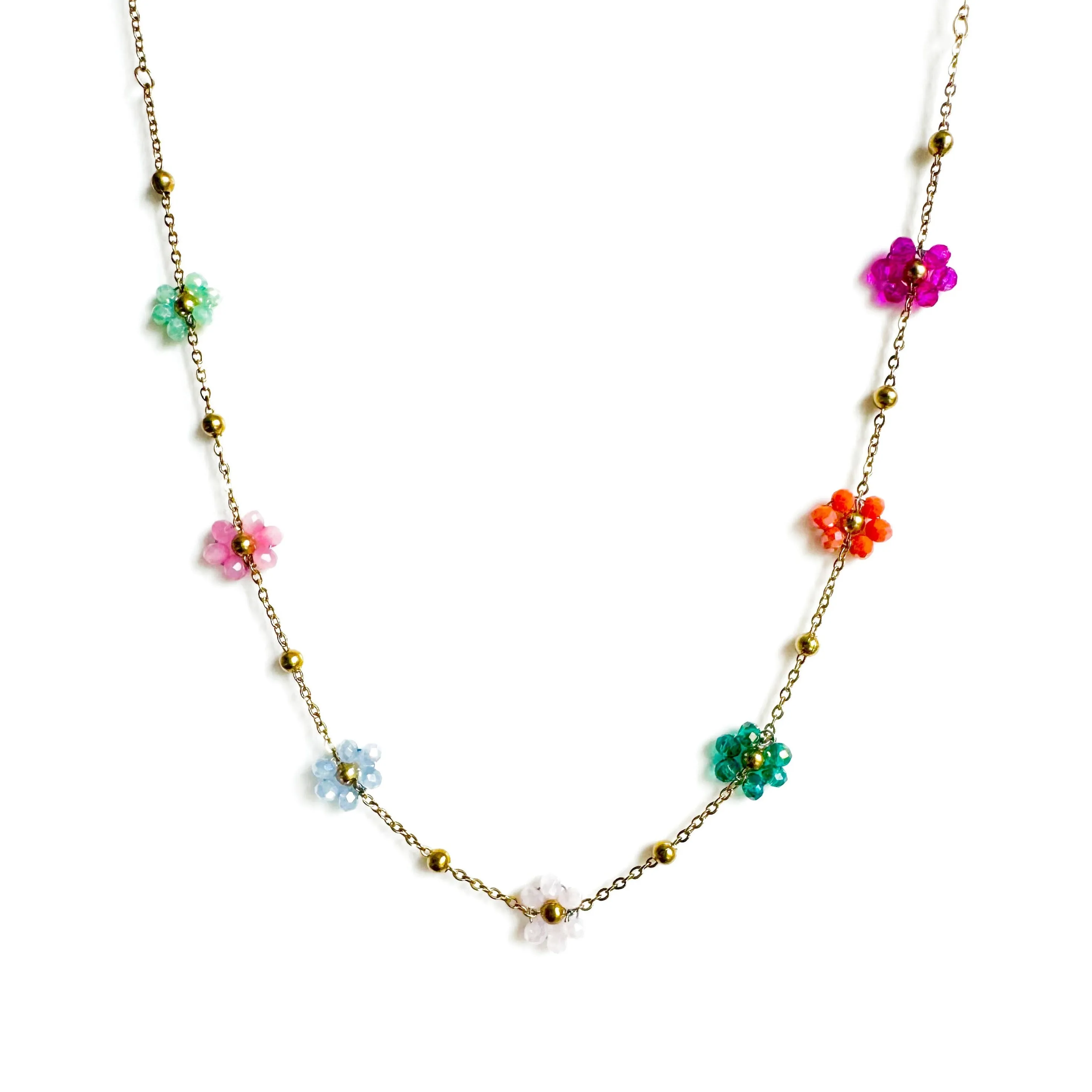 Lucy Multicoloured Beaded Flower Necklace sold by Luxe Tones