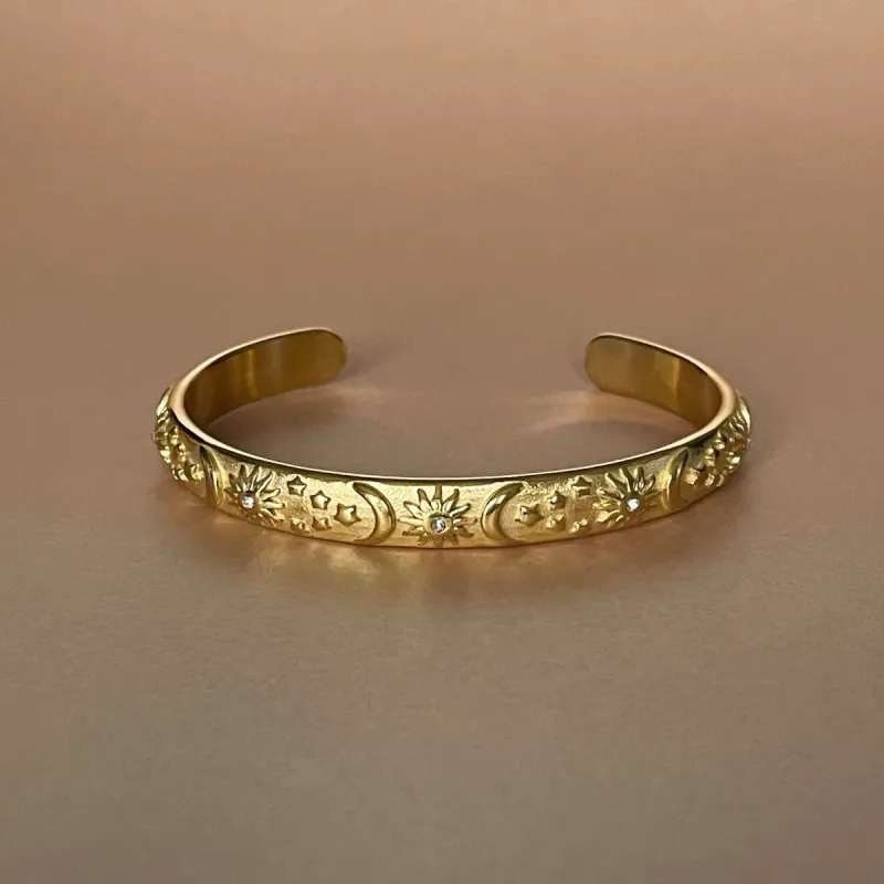 Helia Luxe 18k Gold Plated Celestial Bangle sold by Luxe Tones