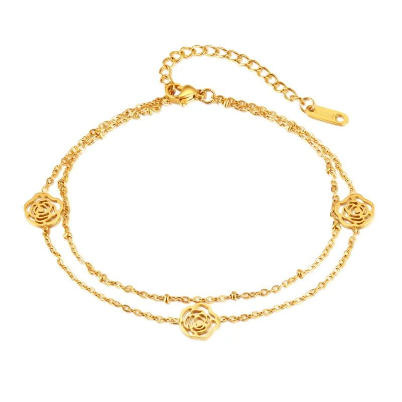 Tally Luxe 18k Gold Plated Rose Anklet sold by Luxe Tones