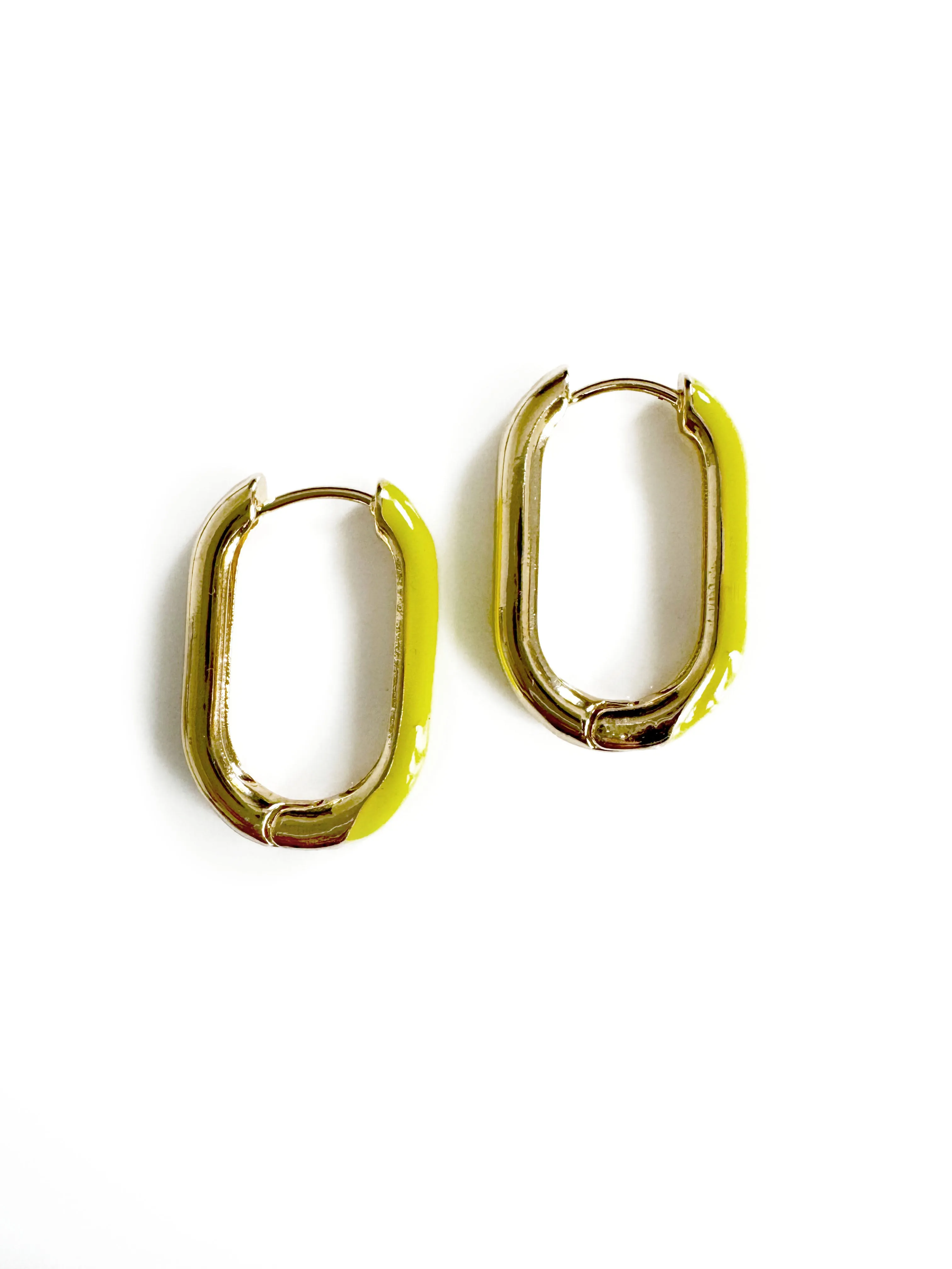Harper Fluro Yellow Oval Hoop Earrings sold by Luxe Tones