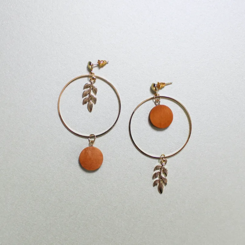 Kara Wooden Disc Botanical Hoop Earrings made by Luxe Tones