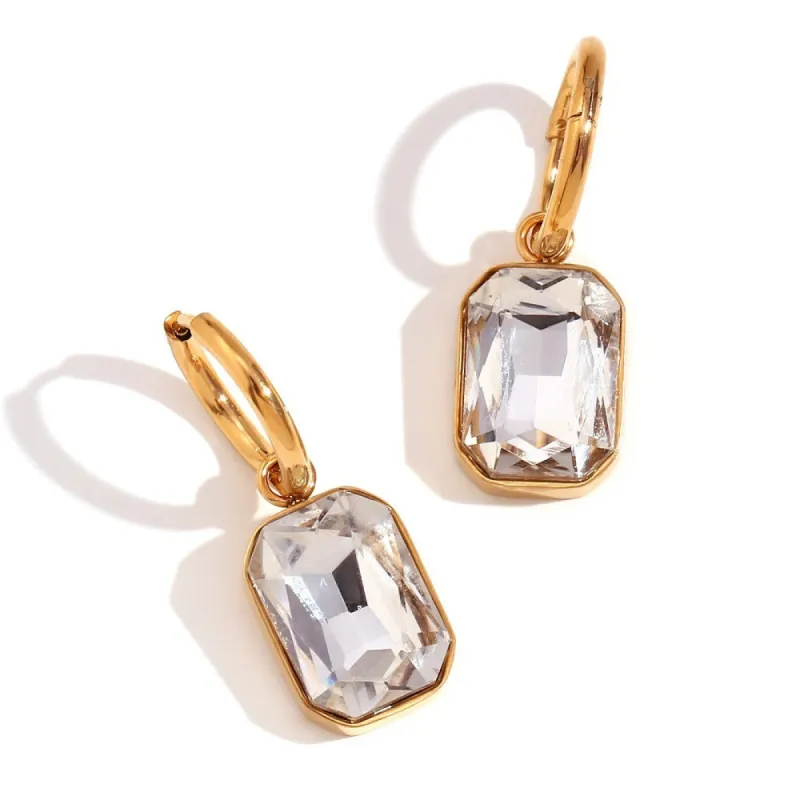 Rani Luxe 18k Gold Plated Clear Jewel Earrings sold by Luxe Tones