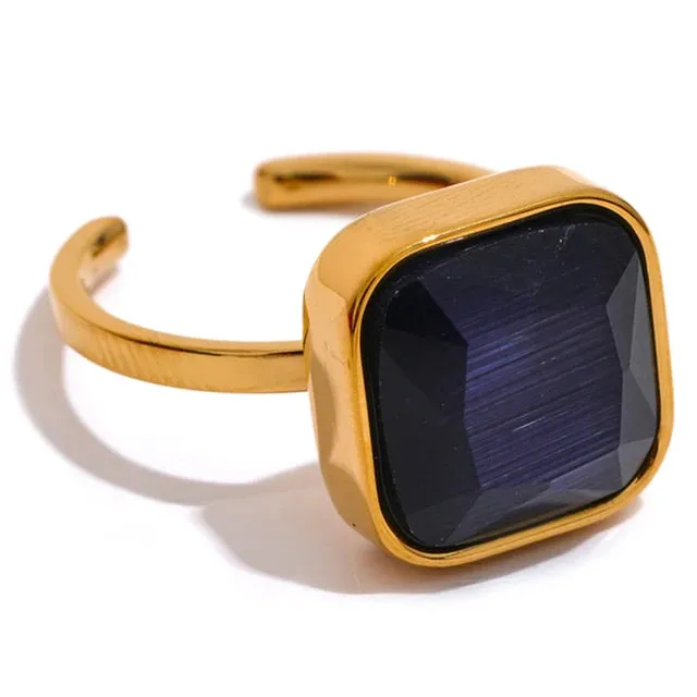 Hestia Luxe 18k Gold Plated Navy Stone Ring sold by Luxe Tones product image thumbnail 2