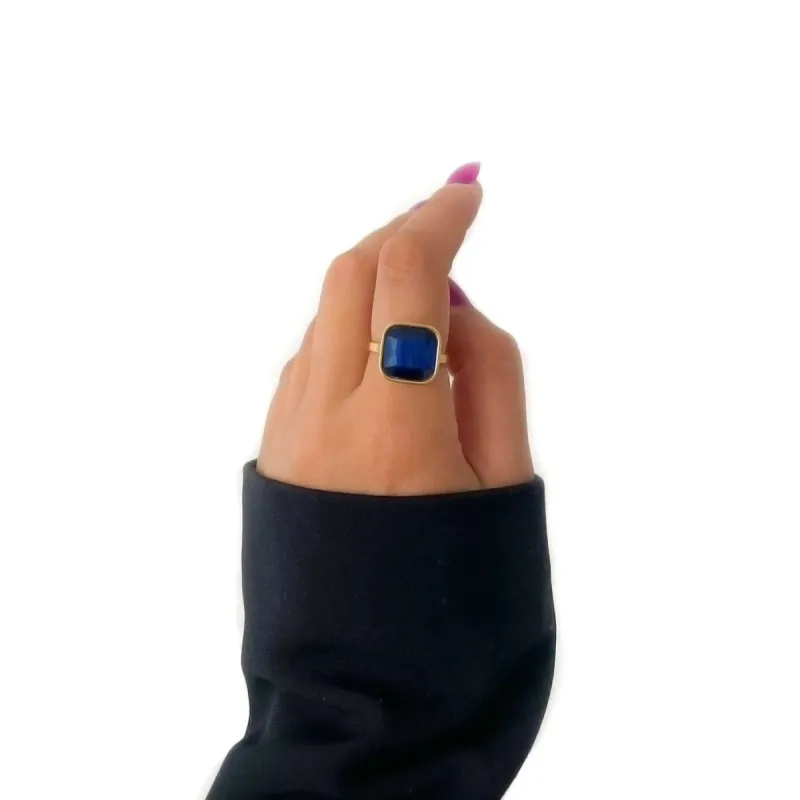 Hestia Luxe 18k Gold Plated Navy Stone Ring sold by Luxe Tones