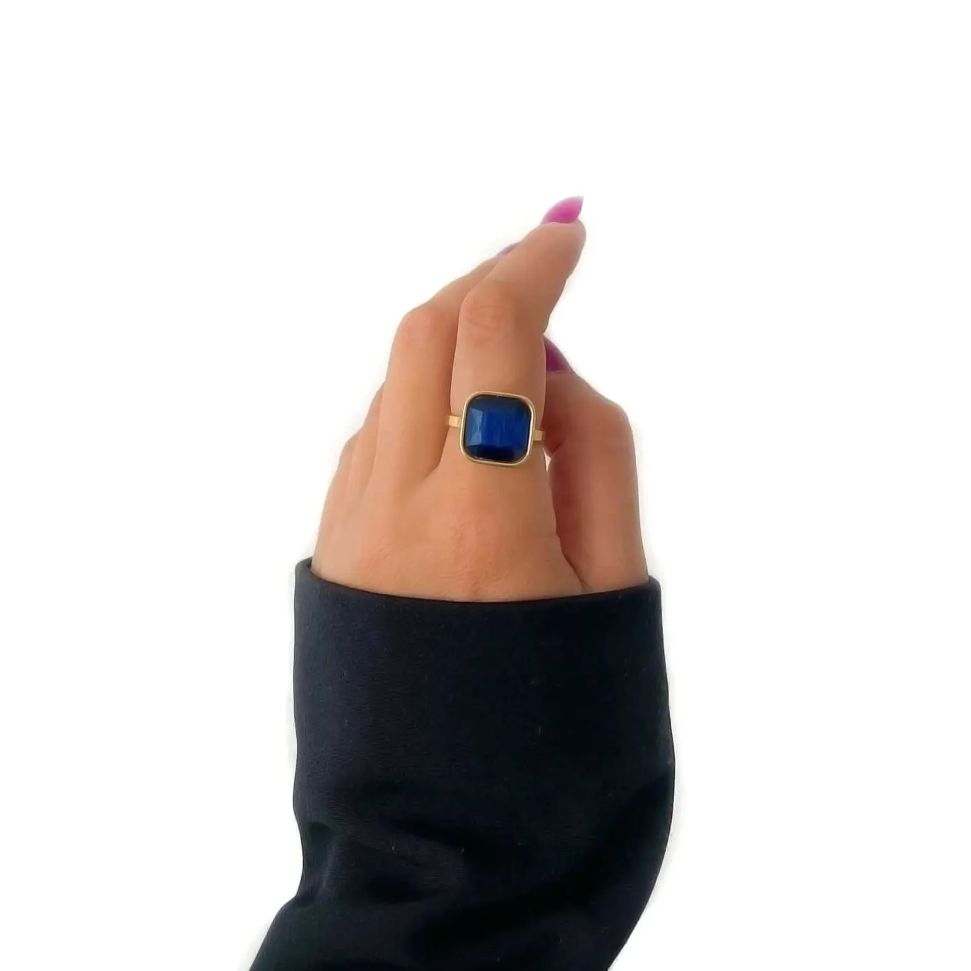 Hestia Luxe 18k Gold Plated Navy Stone Ring sold by Luxe Tones