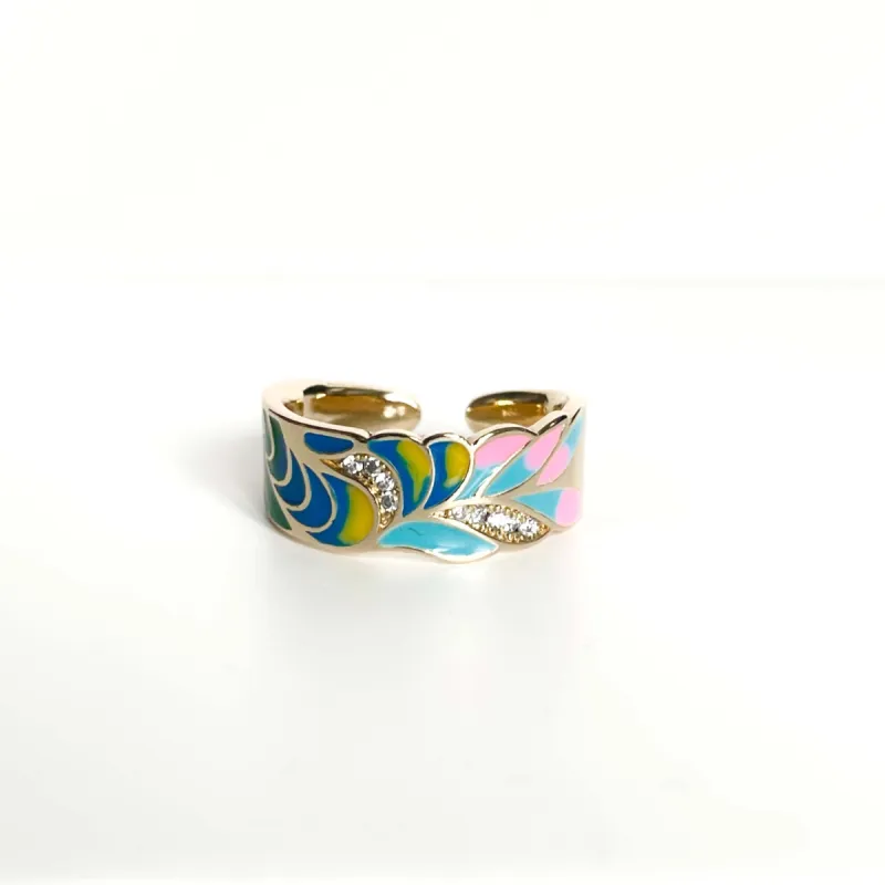 Cerelia Adjustable Sky Enamel Ring sold by Luxe Tones