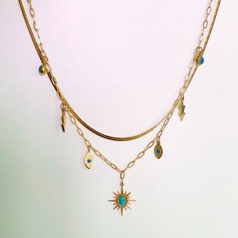 Cleopatra 18k Gold Plated Double Layered Charm Necklace sold by Luxe Tones