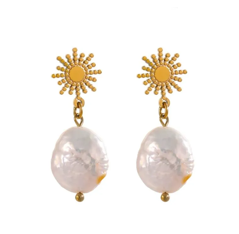 Selena Luxe 18k Gold Plated Pearl Earrings sold by Luxe Tones product image thumbnail 2