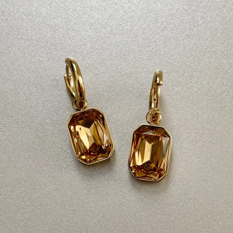 Rani Luxe 18k Gold Plated Amber Jewel Earrings sold by Luxe Tones