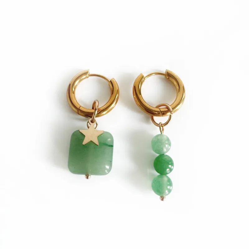Alyssa Mismatch Green Charm Hoop Earrings sold by Luxe Tones