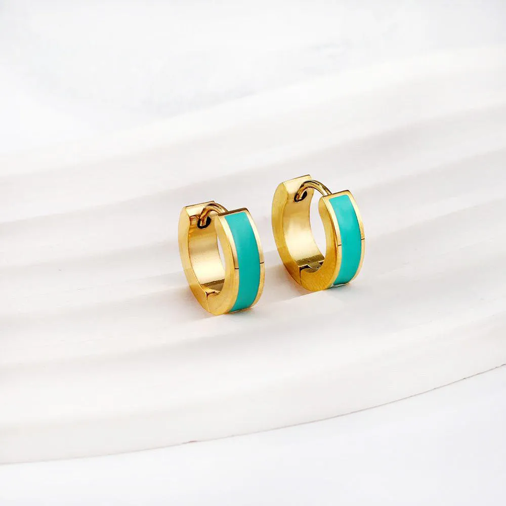 Alice Luxe 18k Gold Plated Turquoise Huggie Hoops sold by Luxe Tones