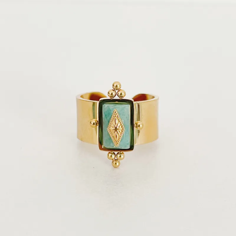 Luna Wide Band Irregular Turquoise Crystal Ring sold by Luxe Tones