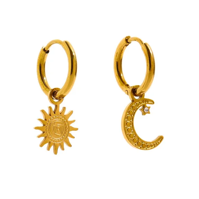 Nalani Luxe 18k Gold Plated Sun and Moon Earrings sold by Luxe Tones