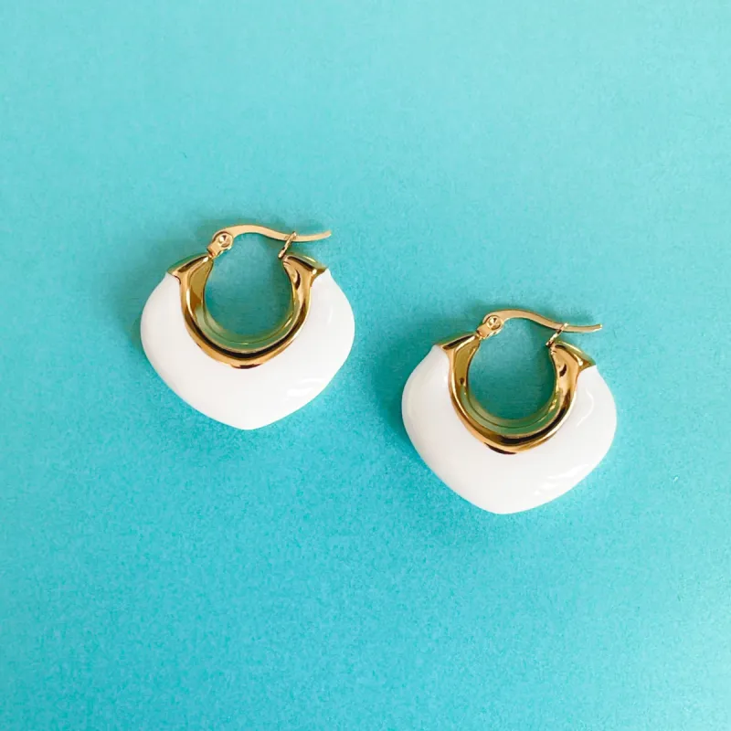 Lola Luxe 18k White Enamel Hoops sold by Luxe Tones