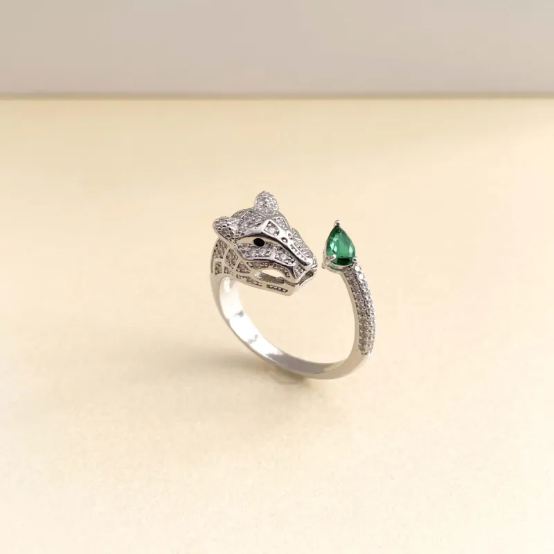Suri Silver Tone Jewelled Panther Ring made by Luxe Tones