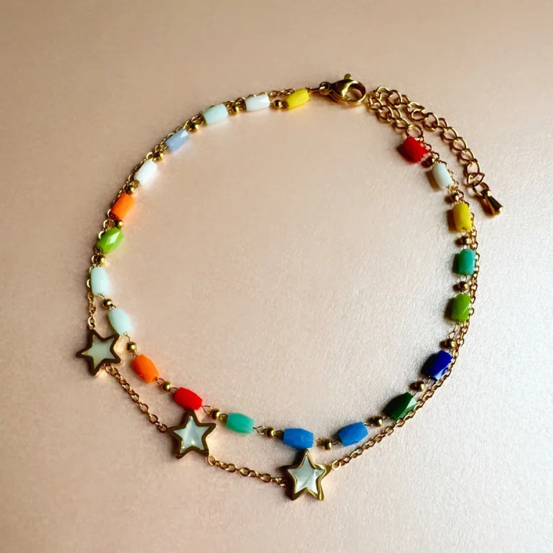 Skye Luxe 18k Gold Plated Double Layer Star Anklet sold by Luxe Tones