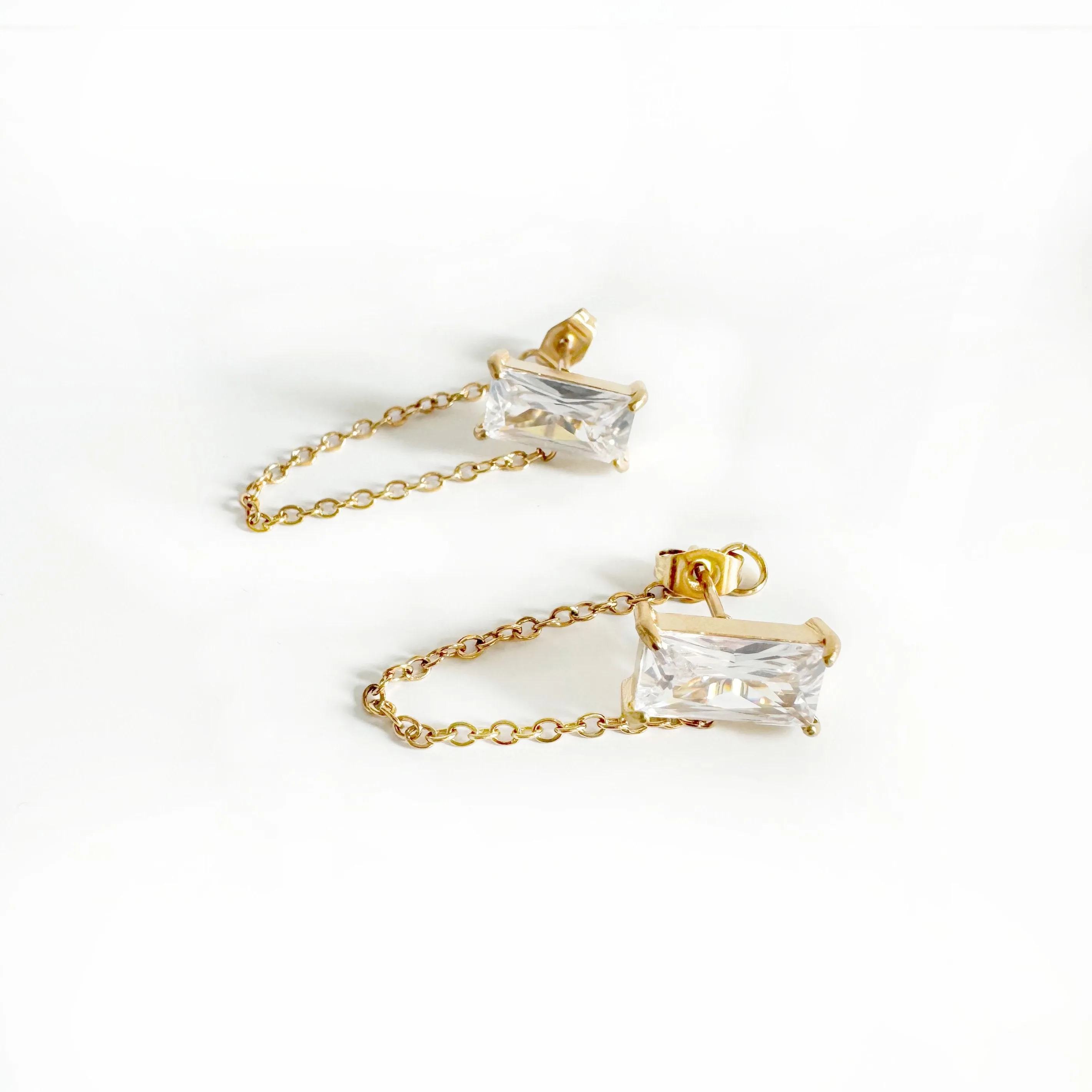 Cleo Luxe 18k Gold Plated Clear Jewel Chain Earrings sold by Luxe Tones product image thumbnail 3