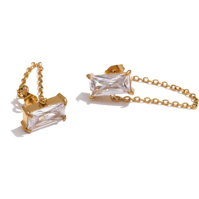 Cleo Luxe 18k Gold Plated Clear Jewel Chain Earrings sold by Luxe Tones product image thumbnail 2