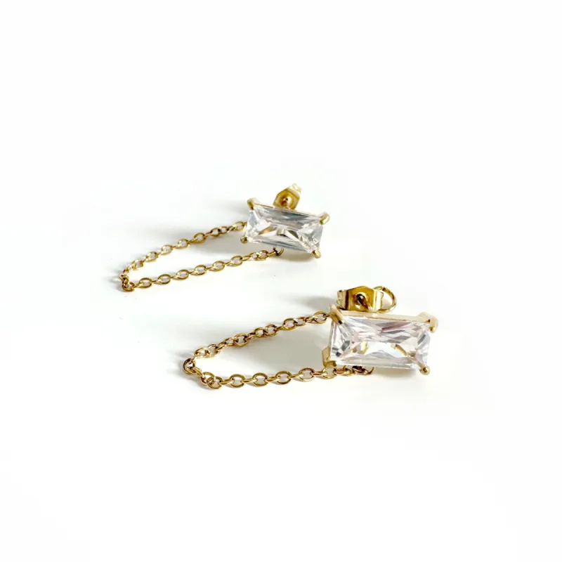 Cleo Luxe 18k Gold Plated Clear Jewel Chain Earrings sold by Luxe Tones