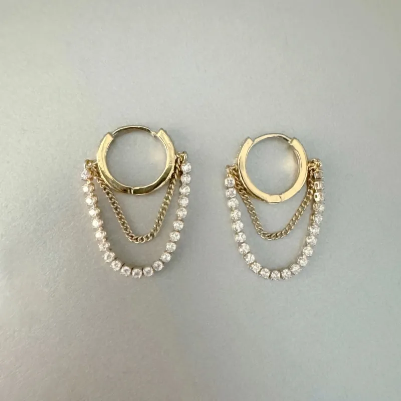 Starlet Double Chain Jewelled Hoop Earrings sold by Luxe Tones