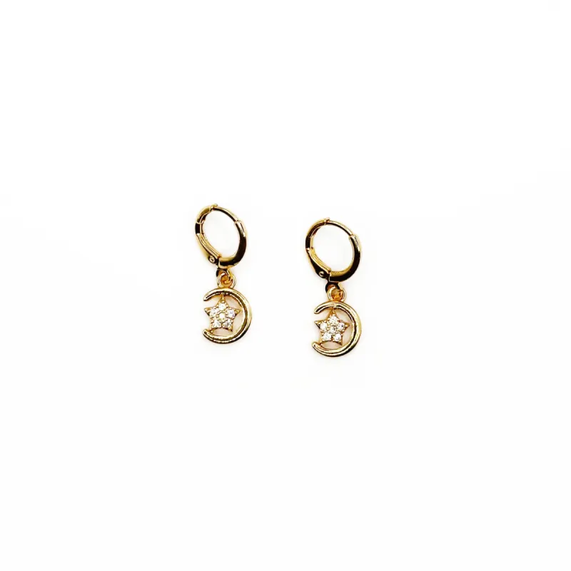Starlie Celestial Moon and Star Mini Huggie Hoops sold by Luxe Tones