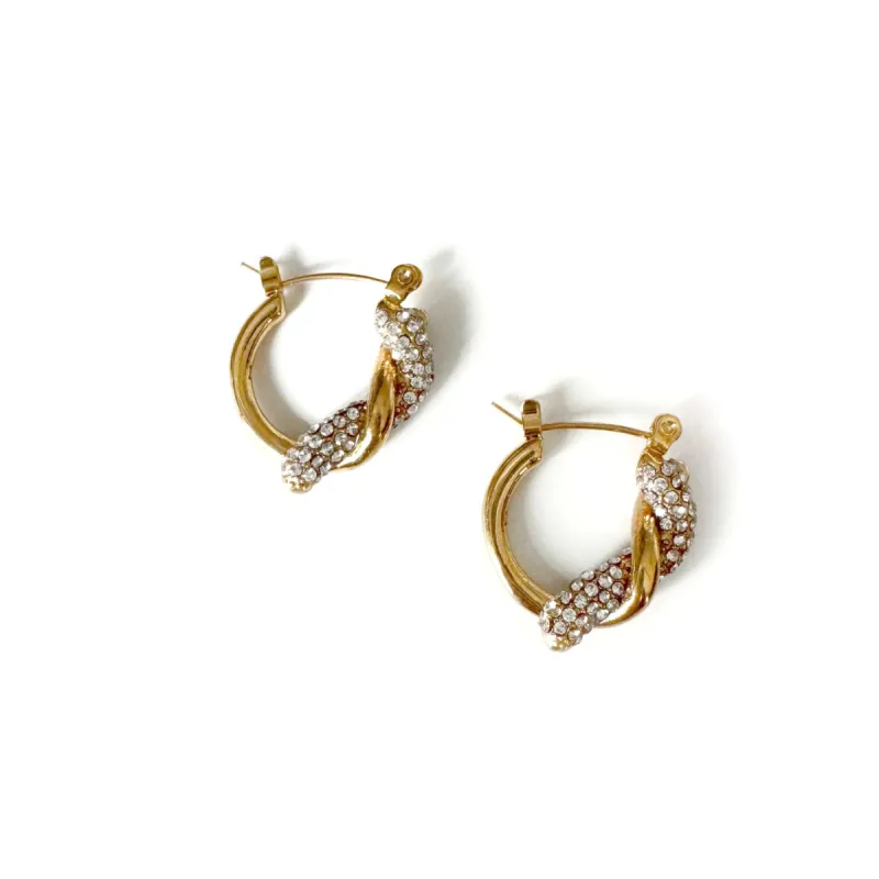 Indigo Luxe 18k Gold Plated Jewelled Twist Earrings sold by Luxe Tones