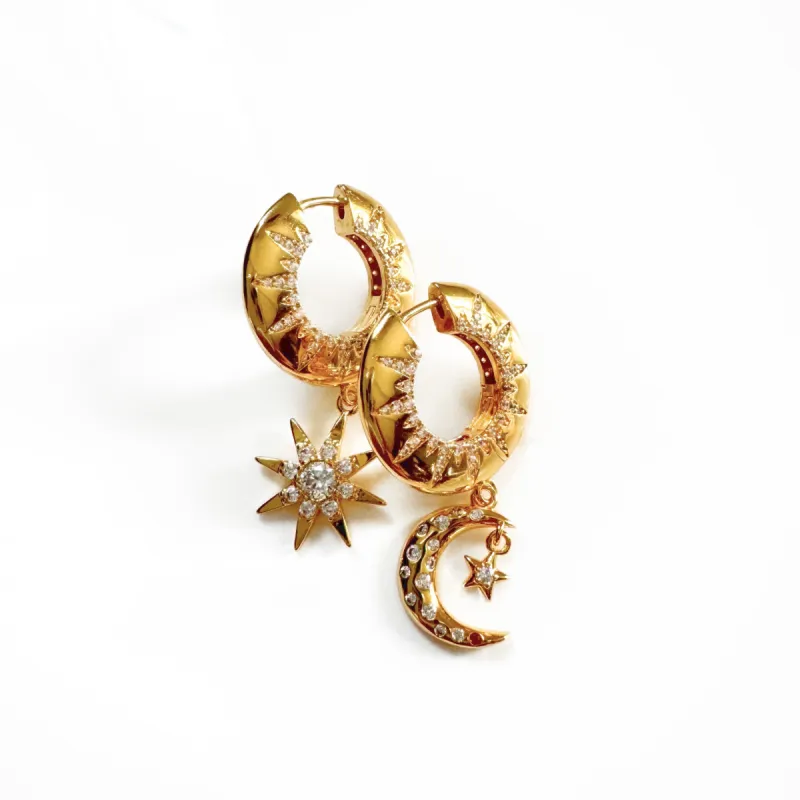 Aurora Luxe 18k Gold Plated Moon and Star Earrings sold by Luxe Tones