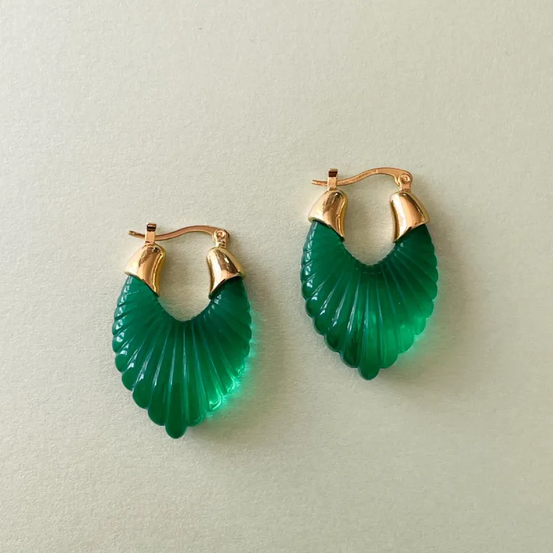 Audrey Emerald Ridged Hoop Earrings sold by Luxe Tones