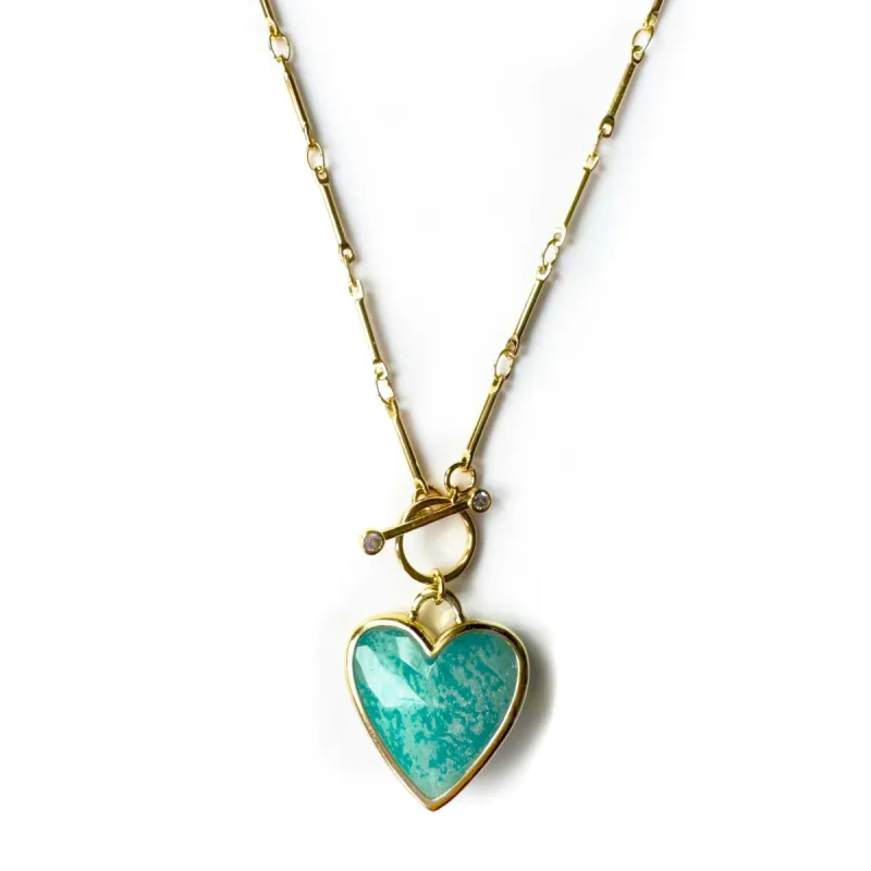 Sanora Luxe 18k Gold Plated Turquoise T Bar Heart Necklace sold by Luxe Tones