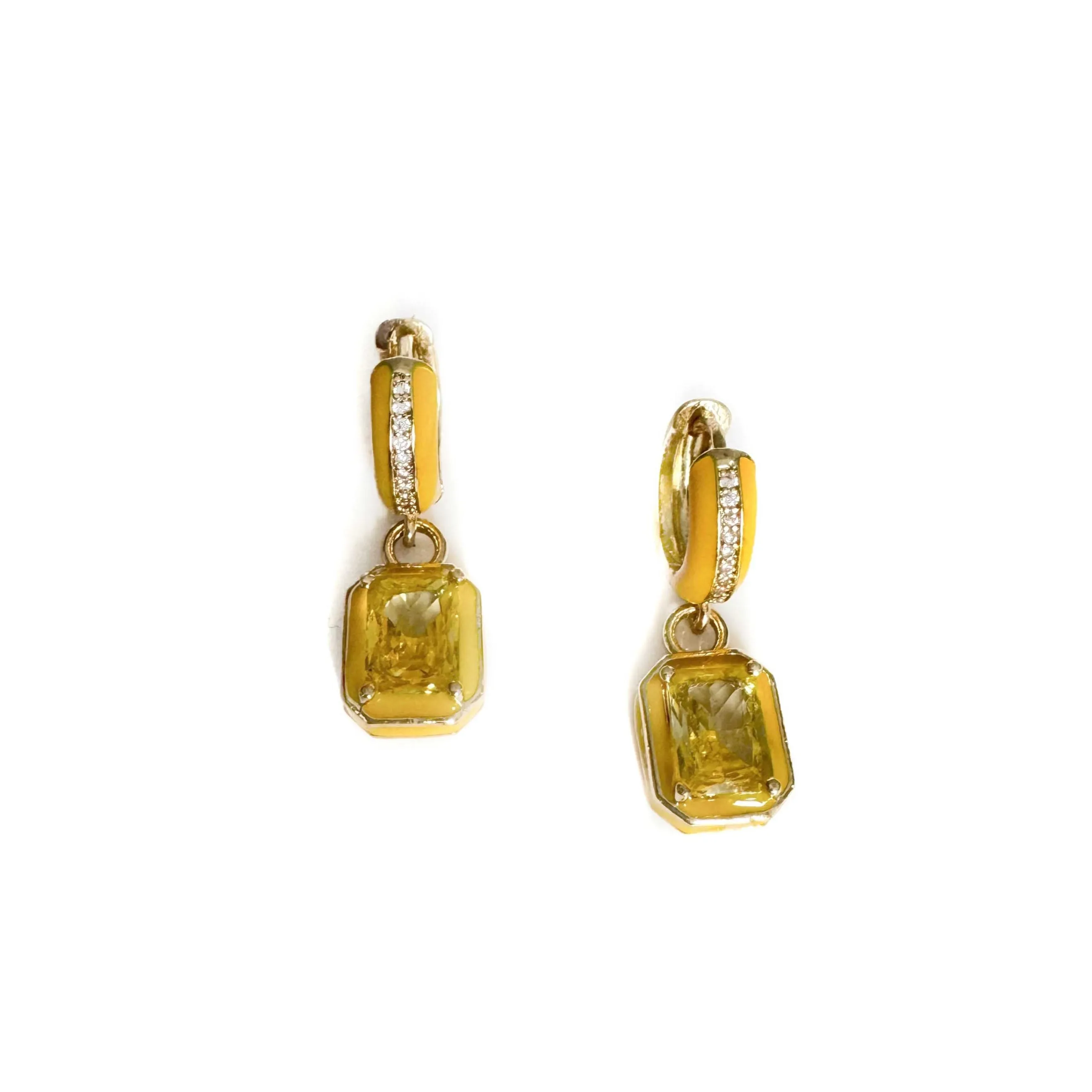 Zoe Yellow Enamel Huggie Hoop Jewel Earrings sold by Luxe Tones