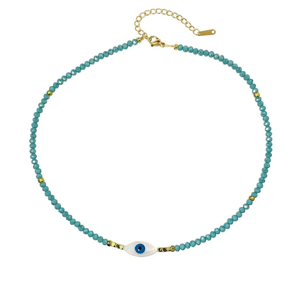 Thea Turquoise Evil Eye Boho Beaded Necklace sold by Luxe Tones