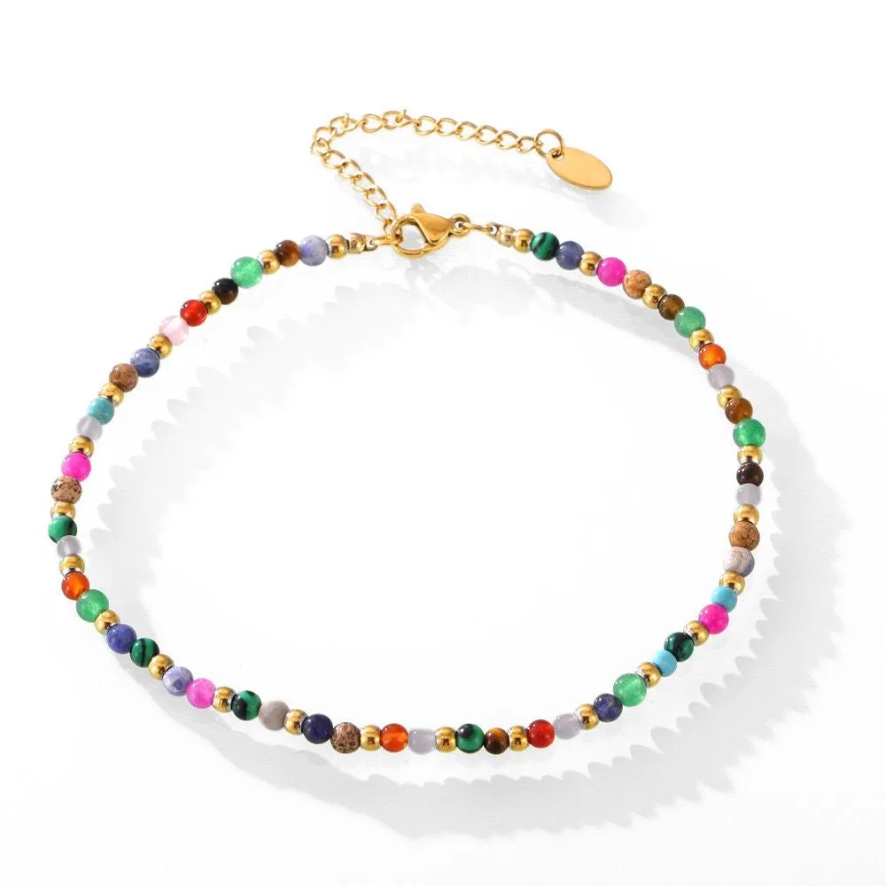 Juno Luxe 18k Gold Plated Multicoloured Beaded Anklet sold by Luxe Tones