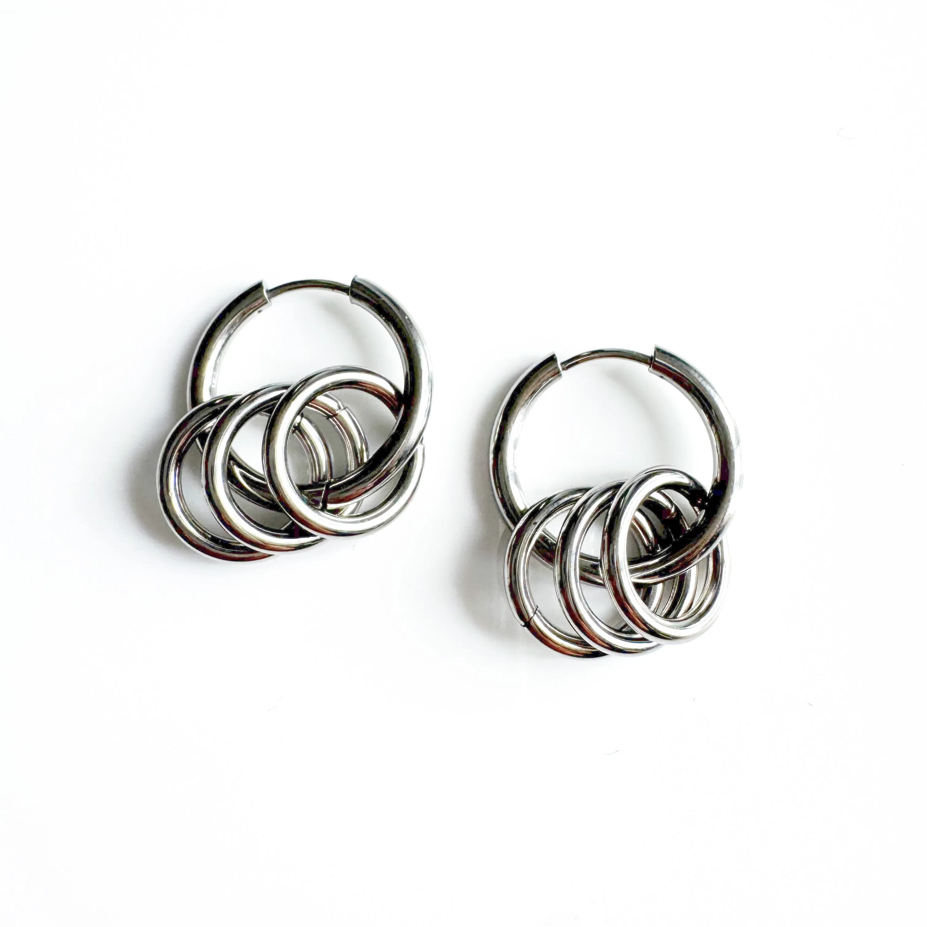 Kingsley Triple Hoop Detail Stainless Steel Hoop Earrings sold by Luxe Tones product image thumbnail 2