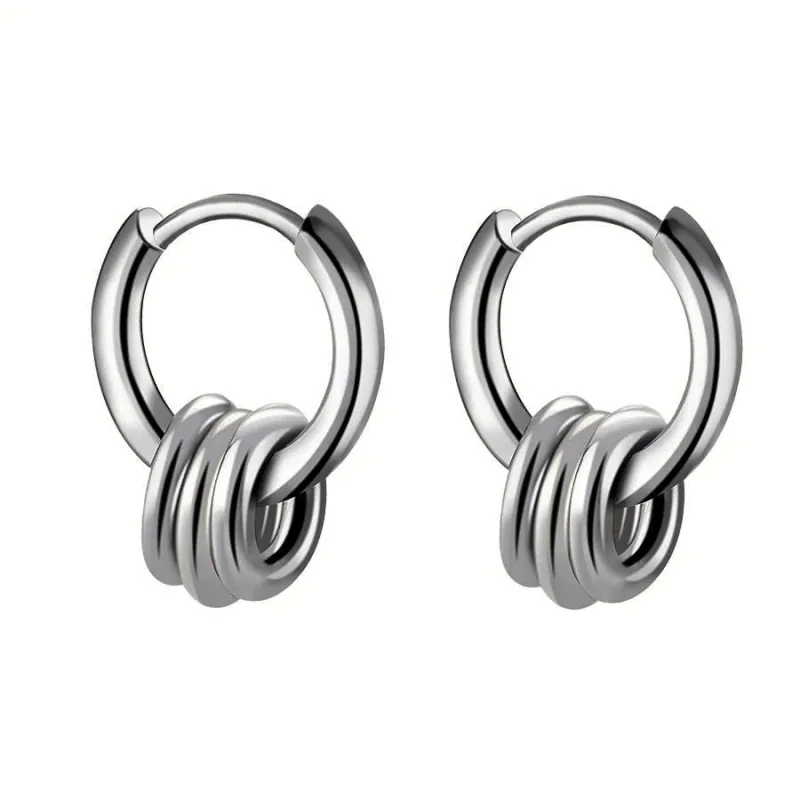 Kingsley Triple Hoop Detail Stainless Steel Hoop Earrings sold by Luxe Tones