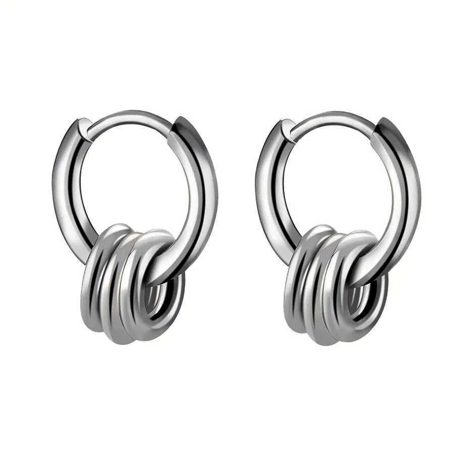 Kingsley Triple Hoop Detail Stainless Steel Hoop Earrings sold by Luxe Tones