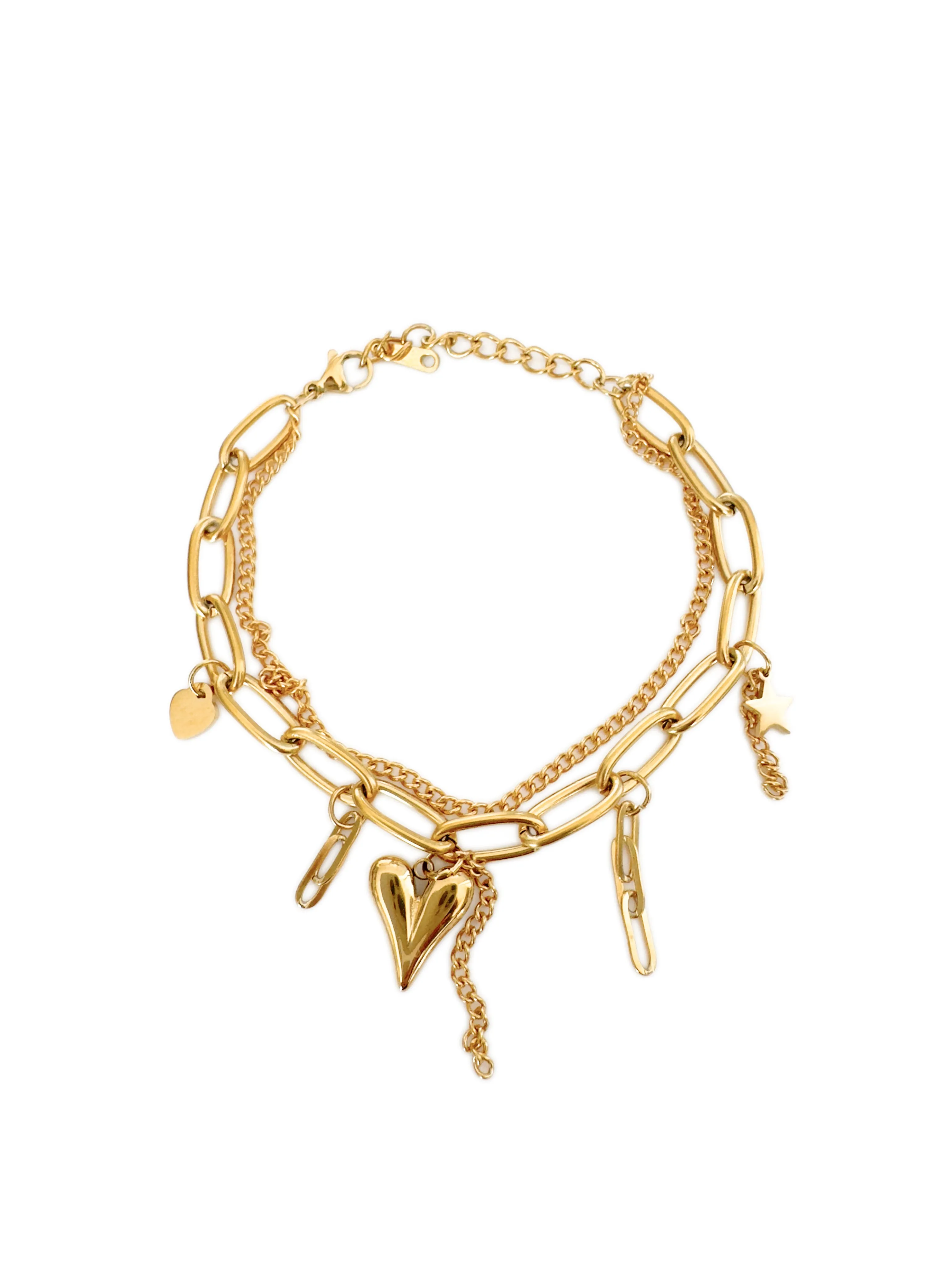 Ginny 18k Gold Plated Heart And Star Charm Bracelet sold by Luxe Tones