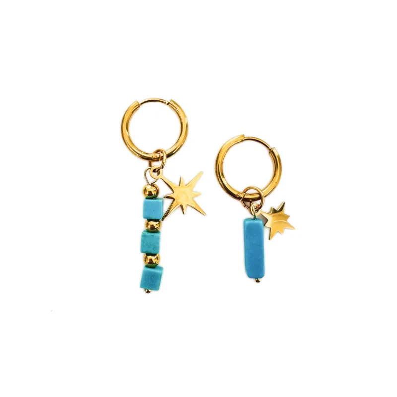 Joie Turquoise Celestial Mismatch Hoop Earrings sold by Luxe Tones