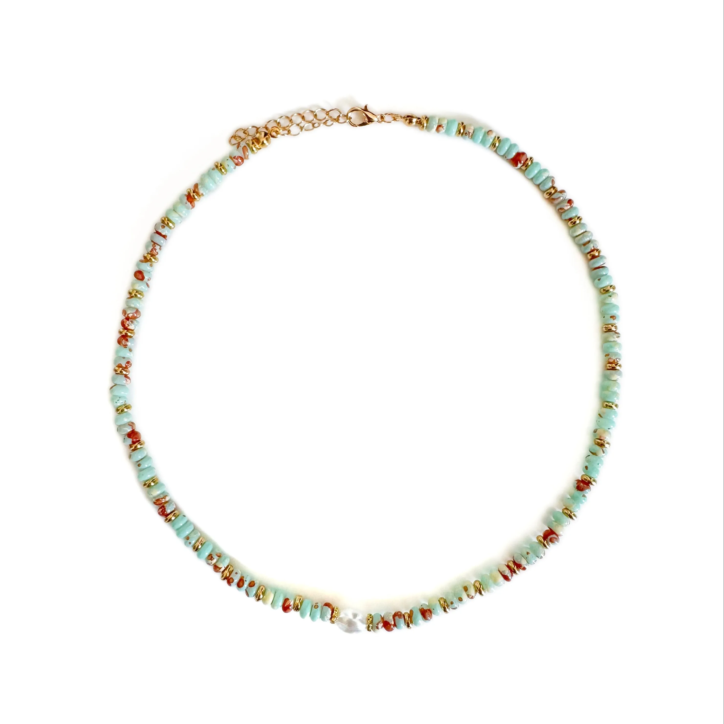 Kiki Boho Seafoam Beaded Necklace with Gold Accents sold by Luxe Tones