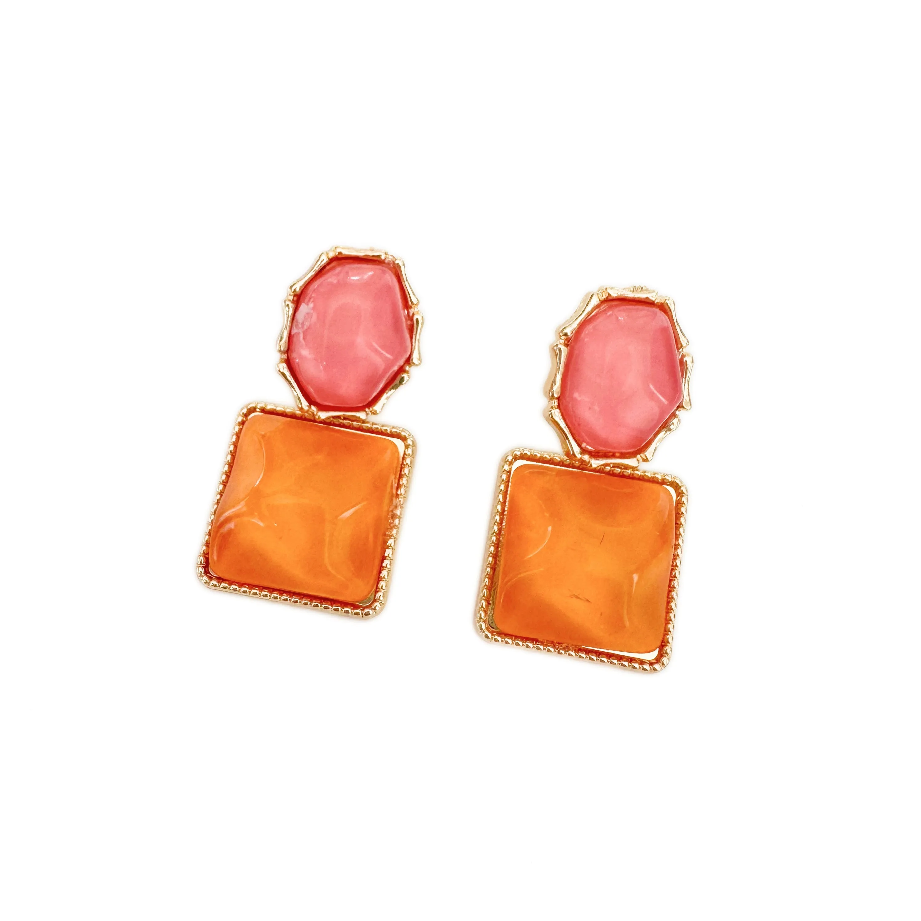 Sienna Bold Pink and Orange Drop Statement Earrings sold by Luxe Tones product image thumbnail 2