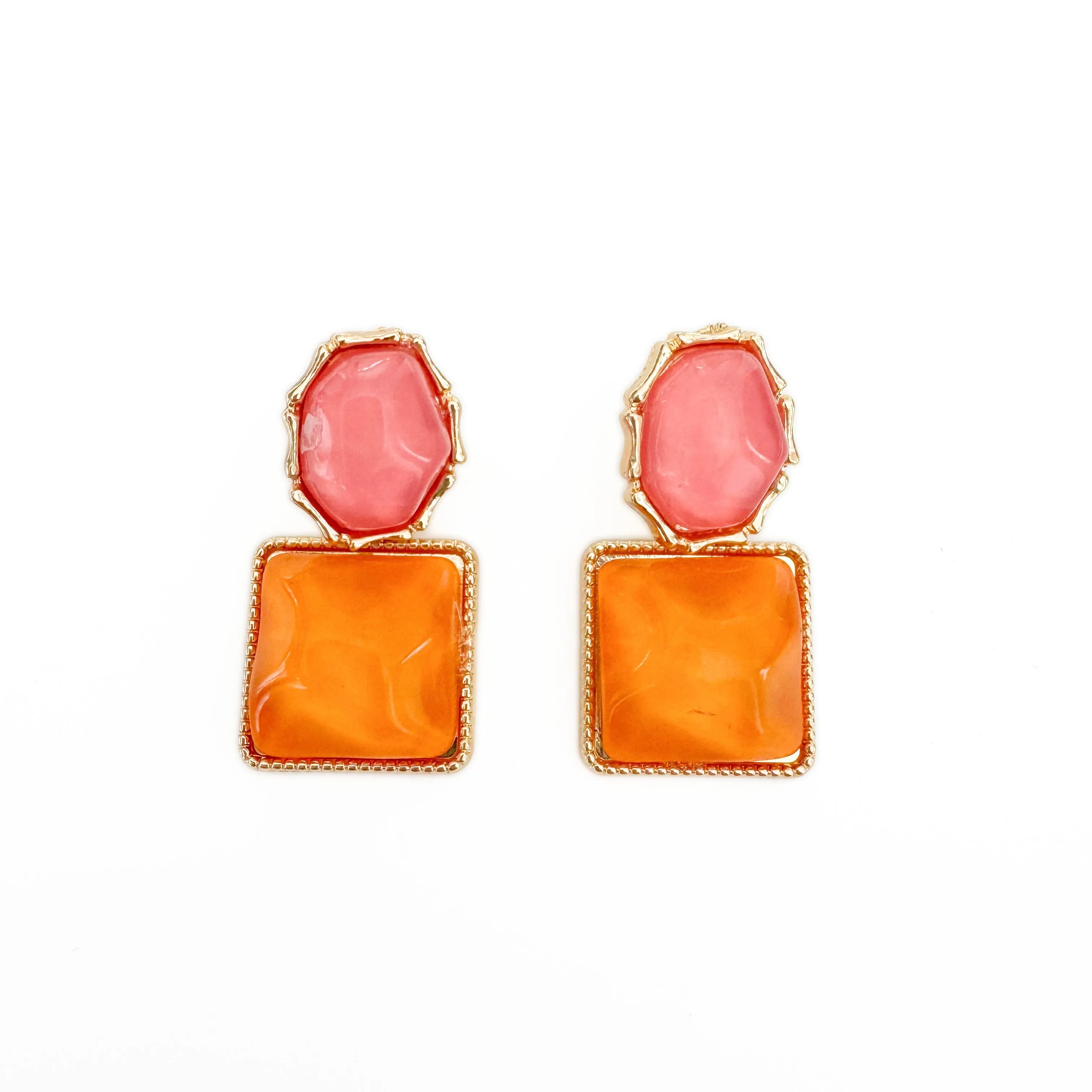 Sienna Bold Pink and Orange Drop Statement Earrings sold by Luxe Tones
