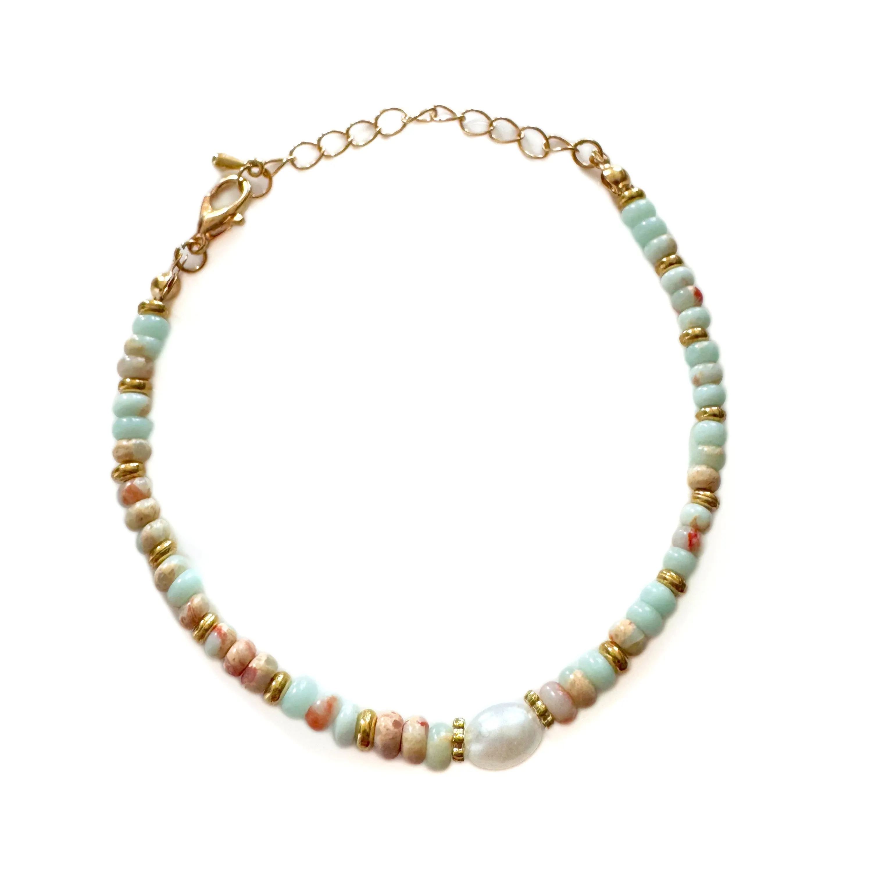 Kiki Boho Seafoam Bead Bracelet With Gold Accents sold by Luxe Tones