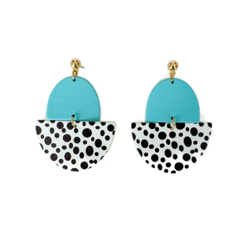 Lottie Turquoise & Monochrome Polka Dot Statement Earrings sold by Luxe Tones